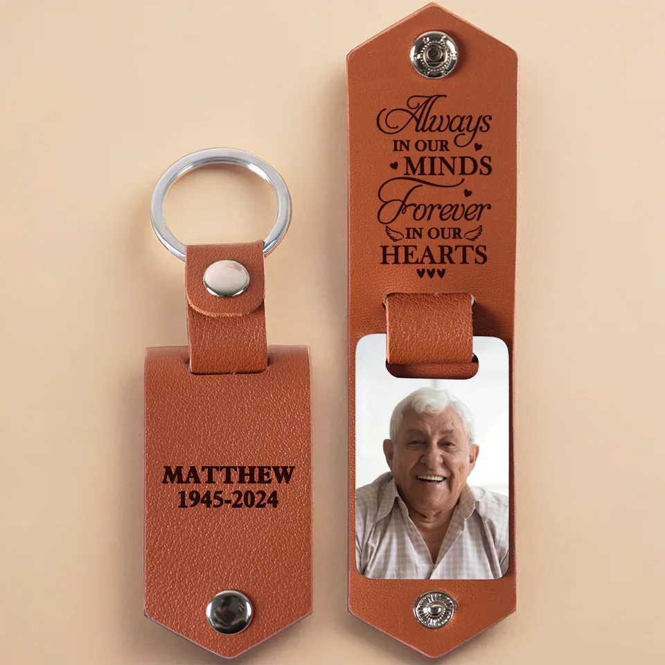 Custom Photo My Mind Still Talks To You - Memorial Personalized Custom Engraved Leather Keychain - Sympathy Gift For Family Members