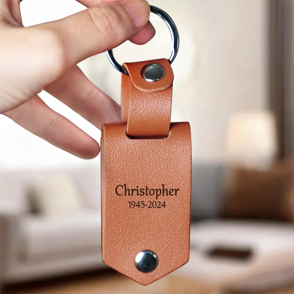 Custom Photo Thinking Of You Every Day - Memorial Personalized Custom Engraved Leather Keychain - Sympathy Gift For Family Members