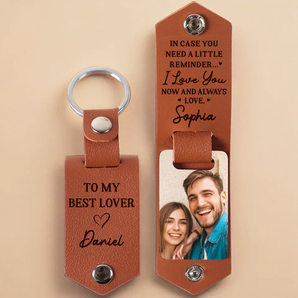 Custom Photo With You, Love Feels Endless - Couple Personalized Custom Engraved Leather Keychain - Gift For Husband Wife, Anniversary