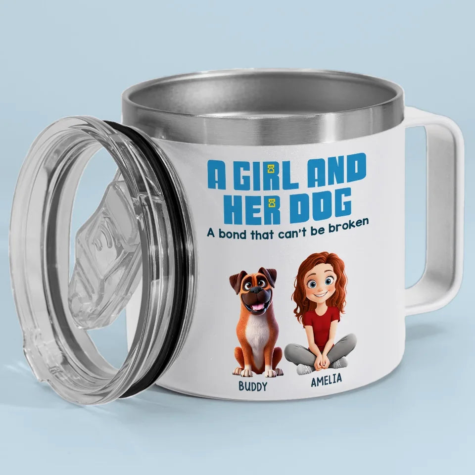 A Girl And Her Dogs Share A Language That Doesn’t Need Words - Dog Personalized Custom 14oz Stainless Steel Tumbler With Handle - Gift For Pet Owners, Pet Lovers