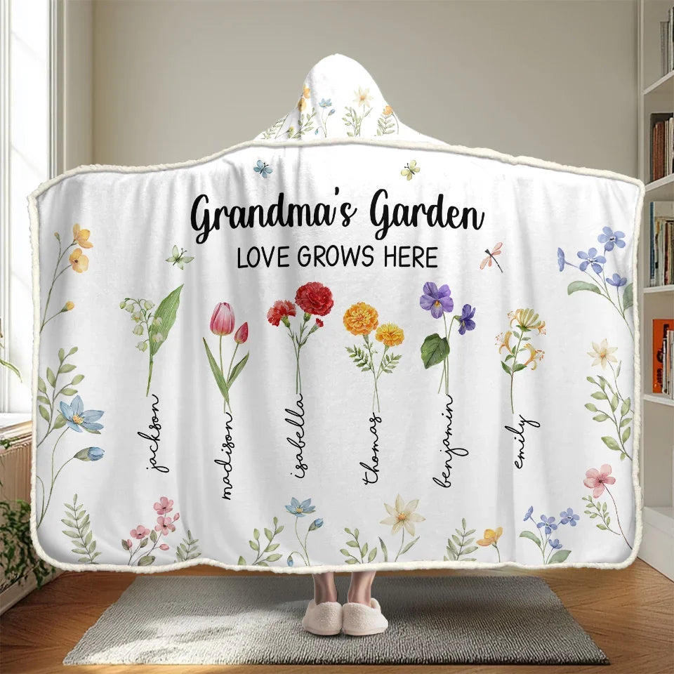 Mama's Favorite Garden - Family Personalized Custom Snuggle Blanket, Hoodie Blanket - Gift For Mom, Grandma