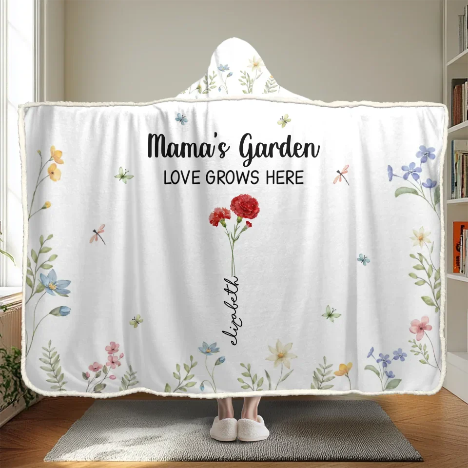 Mama's Favorite Garden - Family Personalized Custom Snuggle Blanket, Hoodie Blanket - Gift For Mom, Grandma