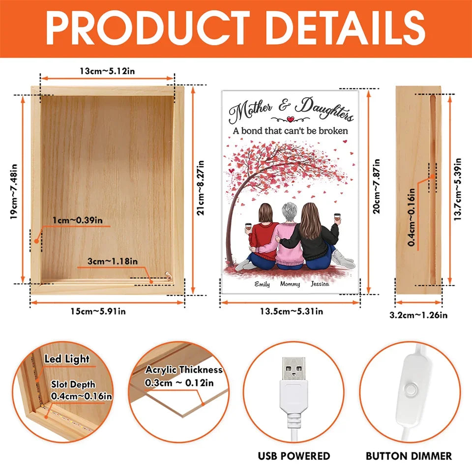 A Mother And Daughter’s Bond Is Unbreakable - Family Personalized Custom Frame Light Box - Gift For Mom, Daughter