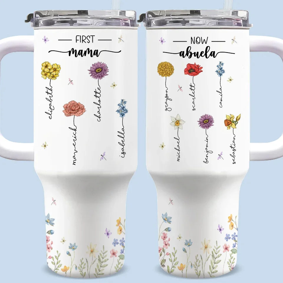 Bloom Where You Are Planted - Family Personalized Custom 40 Oz Stainless Steel Tumbler With Handle - Mother's Day, Gift For Mom, Grandma