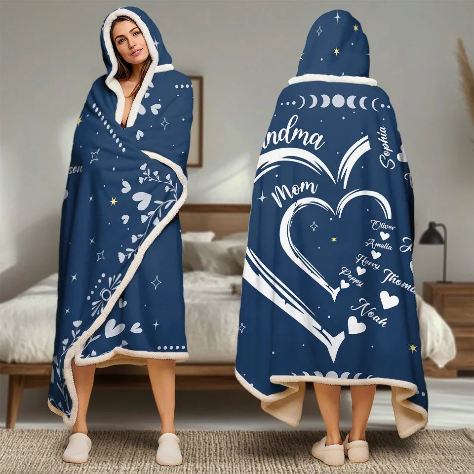 Rooted In Love, Growing Together - Family Personalized Custom Snuggle Blanket, Hoodie Blanket - Gift For Mom, Grandma