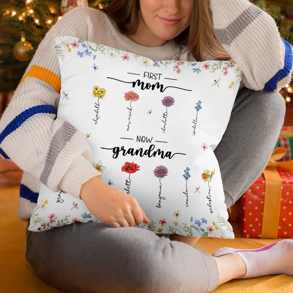 The Love Of Mom And Grandma Blossoms Like The Brightest Flowers - Family Personalized Custom Pillow - Gift For Mom, Grandma