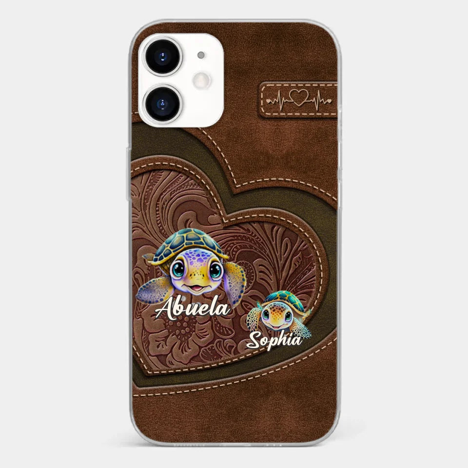 A Turtle Carries Its Home, Grandma Carries Generations Of Love - Family Personalized Custom Clear Phone Case - Gift For Mom, Grandma