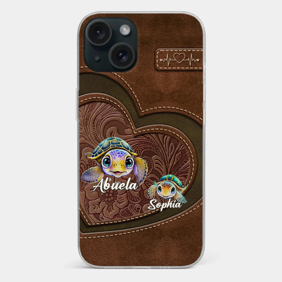 A Turtle Carries Its Home, Grandma Carries Generations Of Love - Family Personalized Custom Clear Phone Case - Gift For Mom, Grandma