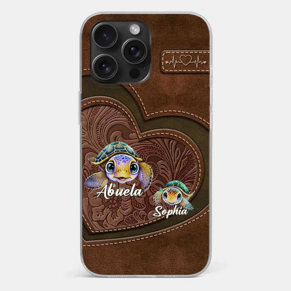 A Turtle Carries Its Home, Grandma Carries Generations Of Love - Family Personalized Custom Clear Phone Case - Gift For Mom, Grandma