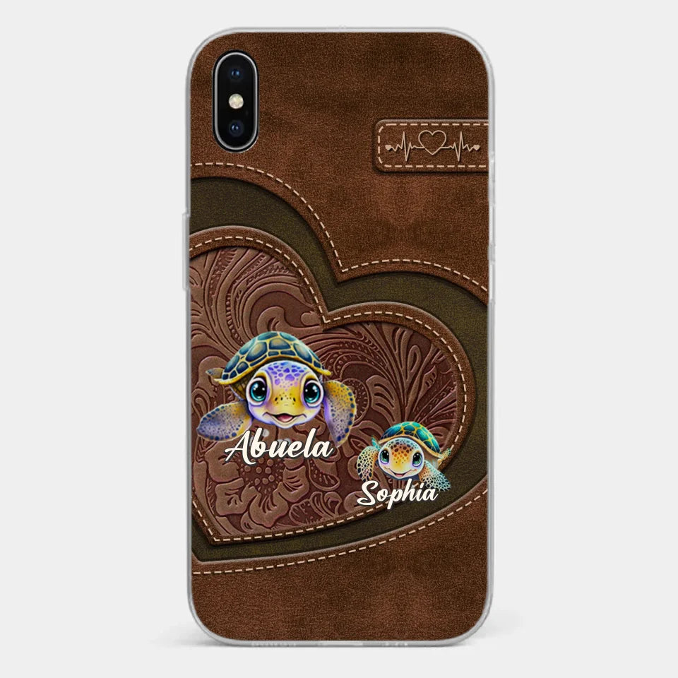 A Turtle Carries Its Home, Grandma Carries Generations Of Love - Family Personalized Custom Clear Phone Case - Gift For Mom, Grandma
