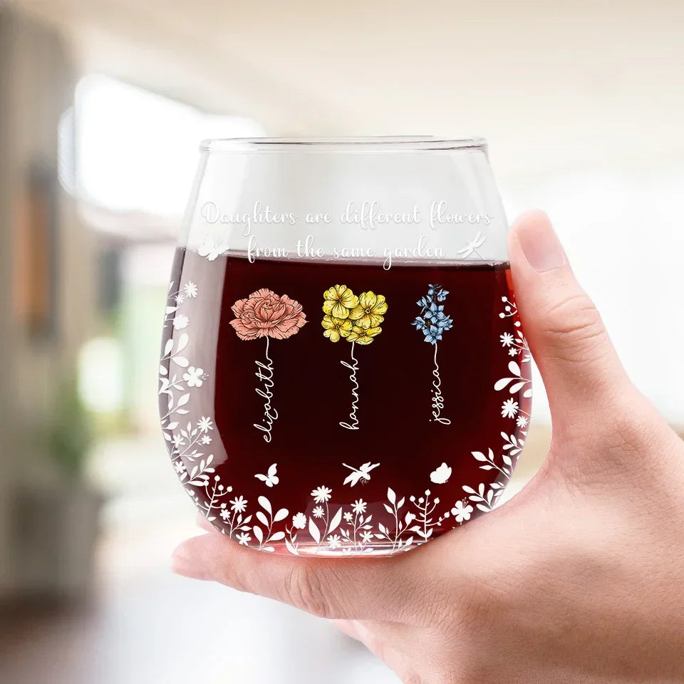Together, We Are A Garden Of Love - Family Personalized Custom Wine Glass - Gift For Mom, Daughter