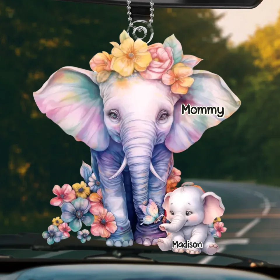 Grandma’s Love Stands Tall And Unwavering, Just Like An Elephant - Family Personalized Custom Car Ornament - Acrylic Custom Shaped - Gift For Mom, Grandma