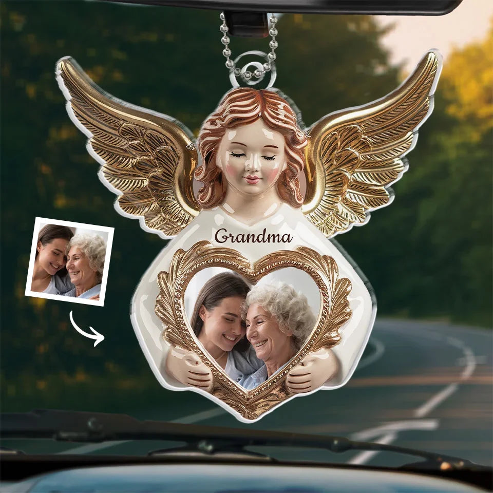Custom Photo Love Never Departs, It Only Transforms - Memorial Personalized Custom Car Ornament - Acrylic Custom Shaped - Sympathy Gift For Family Members
