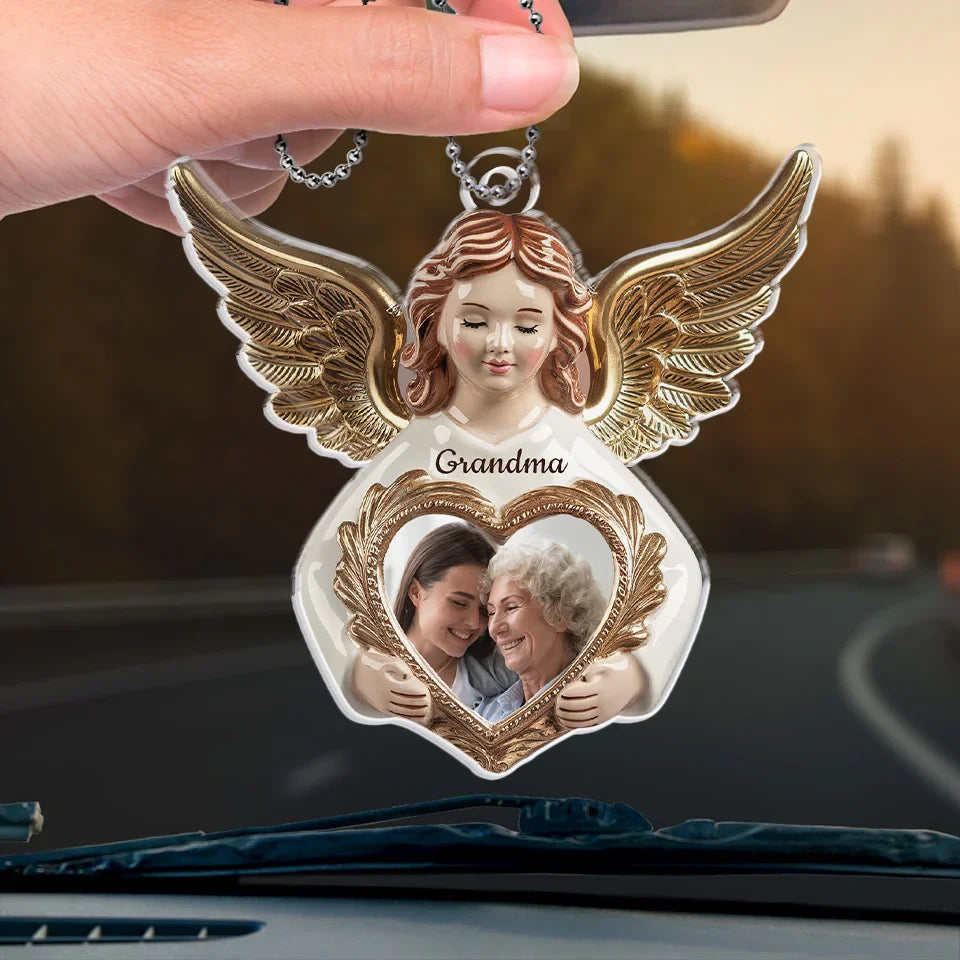 Custom Photo Love Never Departs, It Only Transforms - Memorial Personalized Custom Car Ornament - Acrylic Custom Shaped - Sympathy Gift For Family Members