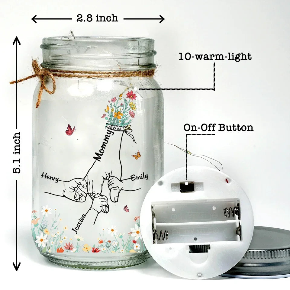 No Matter How Big We Get, We Will Always Reach For You - Family Personalized Custom Mason Jar Light - Gift For Mom, Grandma