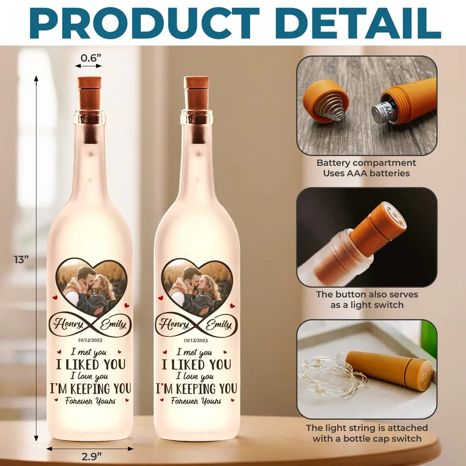 Custom Photo Every Moment Spent With You Is A Treasure - Couple Personalized Custom Bottle Lamp - Gift For Husband Wife, Anniversary