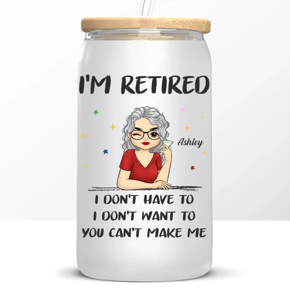 Retired, But Forever Inspired - Personalized Custom Glass Cup, Iced Coffee Cup - Appreciation, Retirement Gift For Coworkers, Work Friends, Colleagues, Family Members