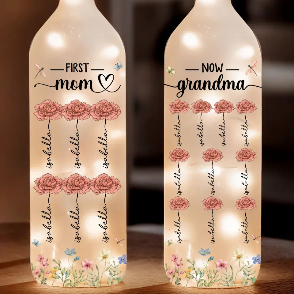 Like A Flower, Your Love Is Beautiful And Pure - Family Personalized Custom Bottle Lamp - Gift For Mom, Grandma