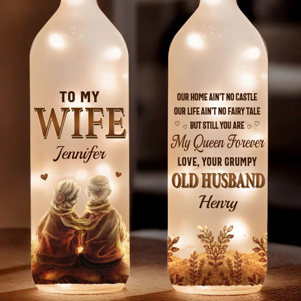 Forever Means Growing Old Hand In Hand - Couple Personalized Custom Bottle Lamp - Gift For Husband Wife, Anniversary