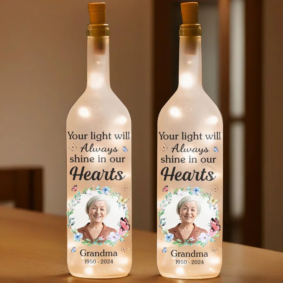 Custom Photo Memories Are Treasures That We Keep In Our Hearts - Memorial Personalized Custom Bottle Lamp - Sympathy Gift For Family Members