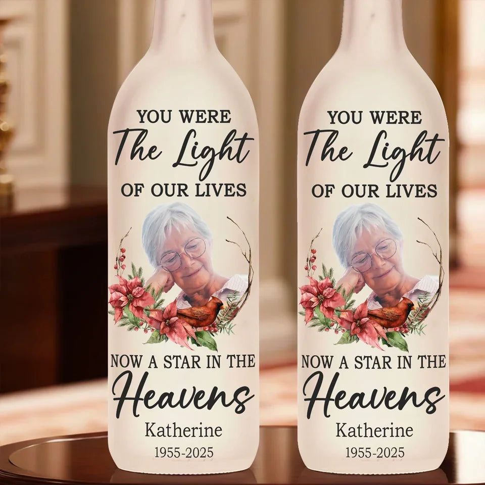Custom Photo A Memory Is A Keepsake That We Carry With Us - Memorial Personalized Custom Bottle Lamp - Sympathy Gift For Family Members