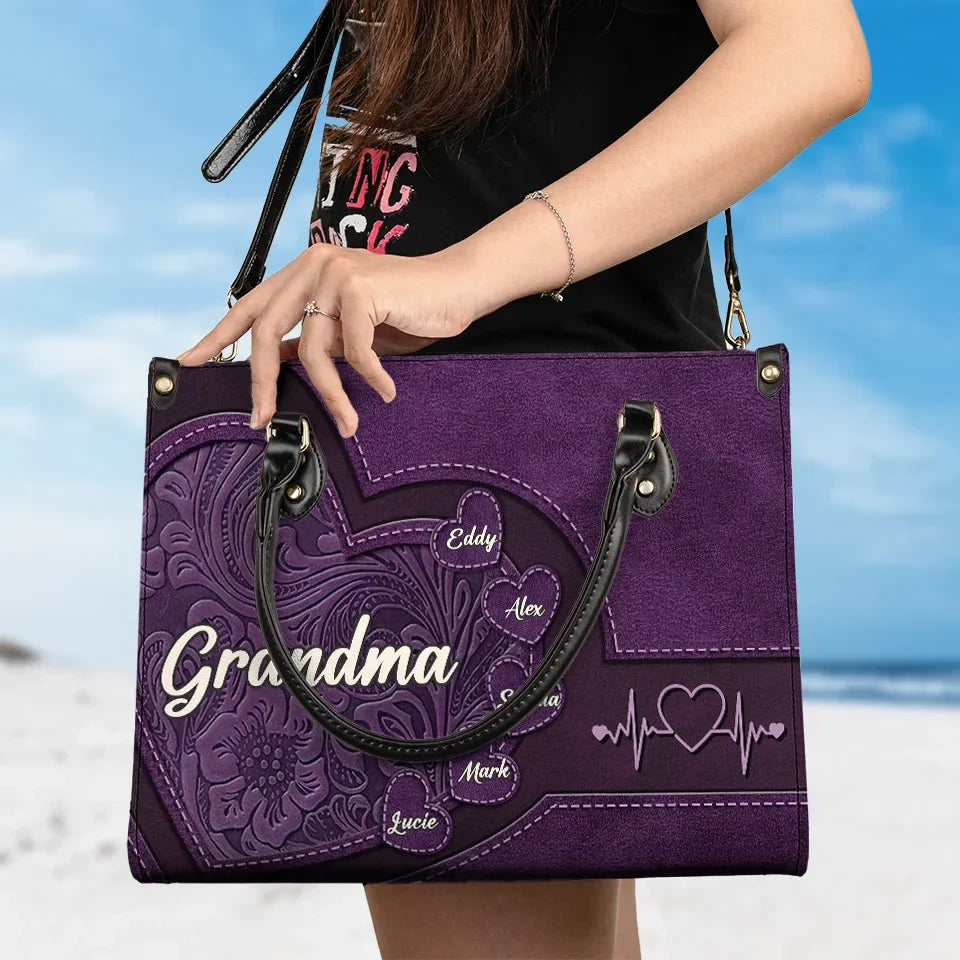 Grandmothers Are The Roots Of A Family Tree - Family Personalized Custom Leather Handbag - Gift For Mom, Grandma