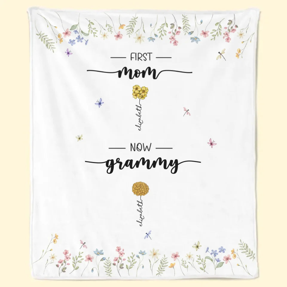 First Mom Now Grandma - Family Personalized Custom Blanket - Gift For Mom, Grandma