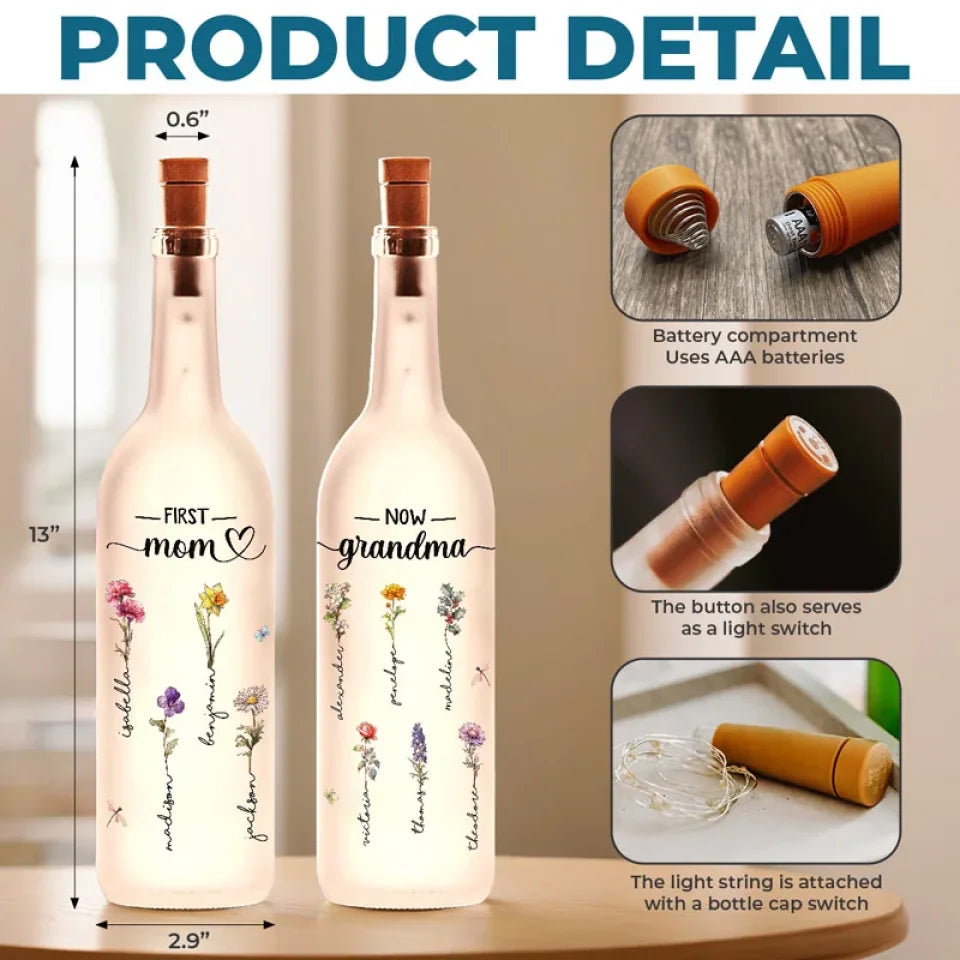 Her Love Is The Sunshine That Makes Every Flower Bloom - Family Personalized Custom Bottle Lamp - Gift For Mom, Grandma