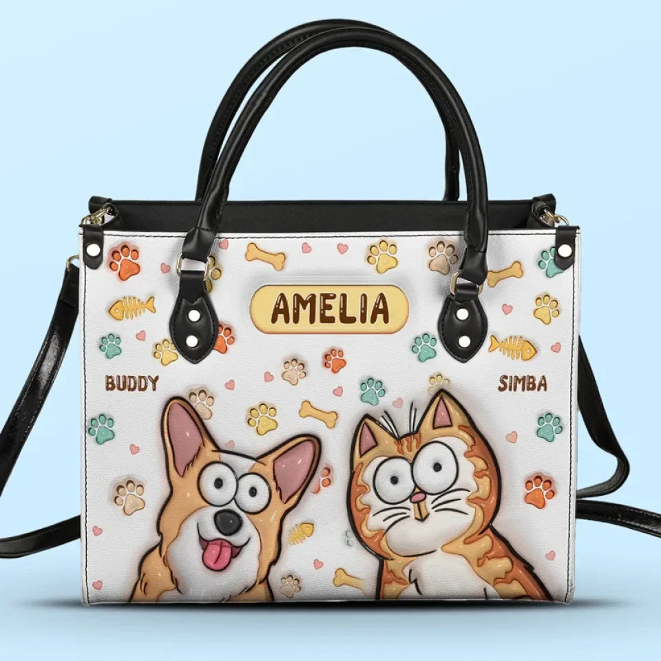 All You Need Is Love And These Pets - Dog & Cat Personalized Custom 3D Inflated Effect Printed Leather Handbag - Gift For Pet Owners, Pet Lovers