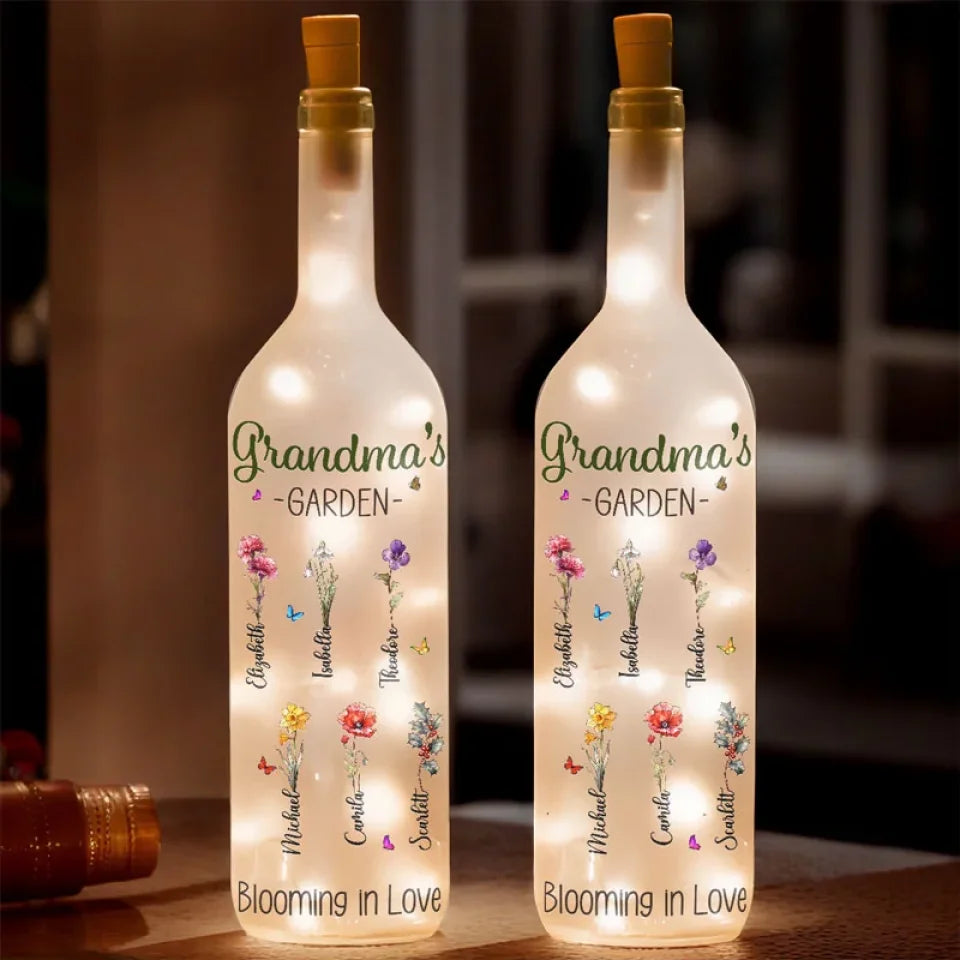 Grandma Plants Wisdom, Mom Nurtures Love And We Bloom - Family Personalized Custom Bottle Lamp - Gift For Mom, Grandma