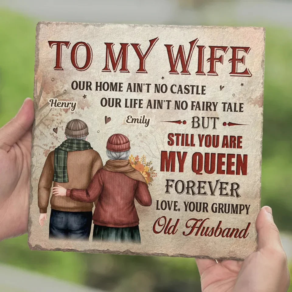 Our Home May Be Small, But Our Love Makes It Grand - Couple Personalized Custom Square Shaped Stone With Stand - Gift For Husband Wife, Anniversary