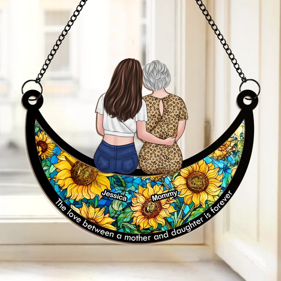 Love You To The Moon And Back - Family Personalized Window Hanging Suncatcher Ornament - Gift For Mom