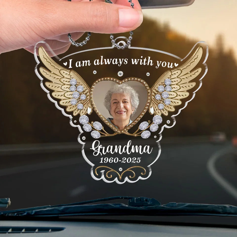 Custom Photo Always In My Thoughts - Memorial Personalized Custom Car Ornament - Acrylic Custom Shaped - Sympathy Gift For Family Members