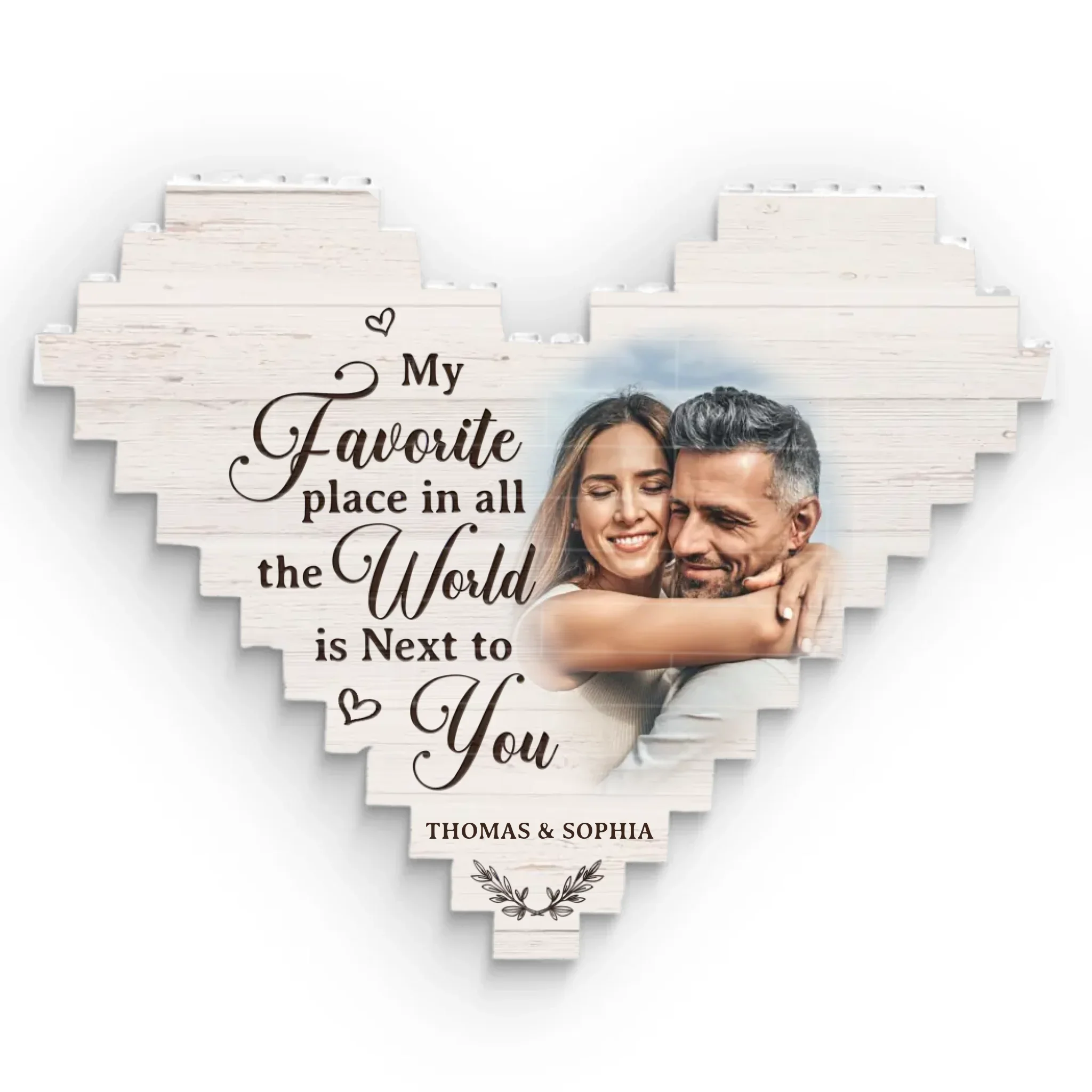 Custom Photo My Favorite Place In All The World Is You - Couple Personalized Custom Heart Shaped Building Brick Blocks - Gift For Husband Wife, Anniversary
