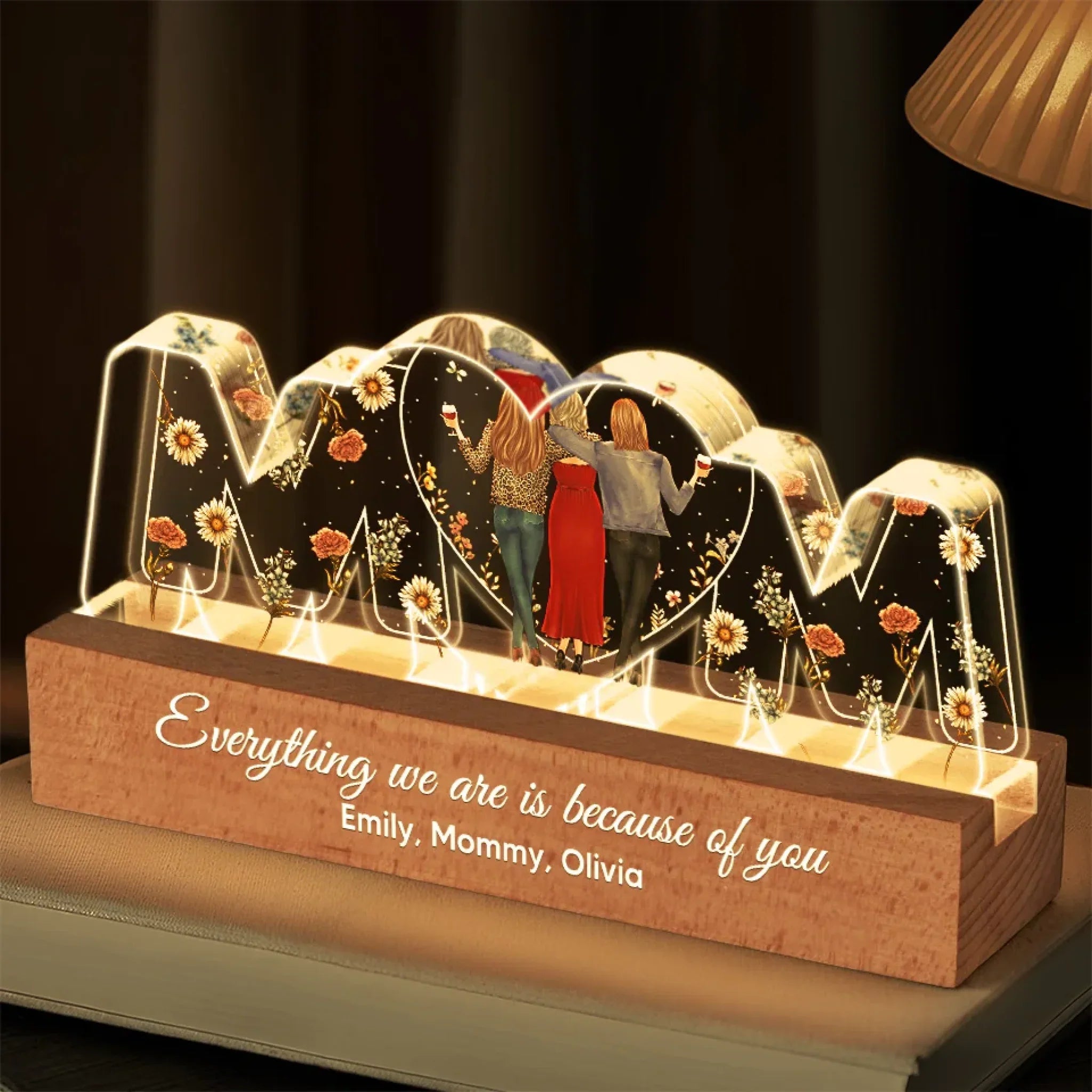 Everything We Are Is Because Of You - Family  Personalized Custom Acrylic Block 3D LED Night Light - Gift For Mom, Daughter