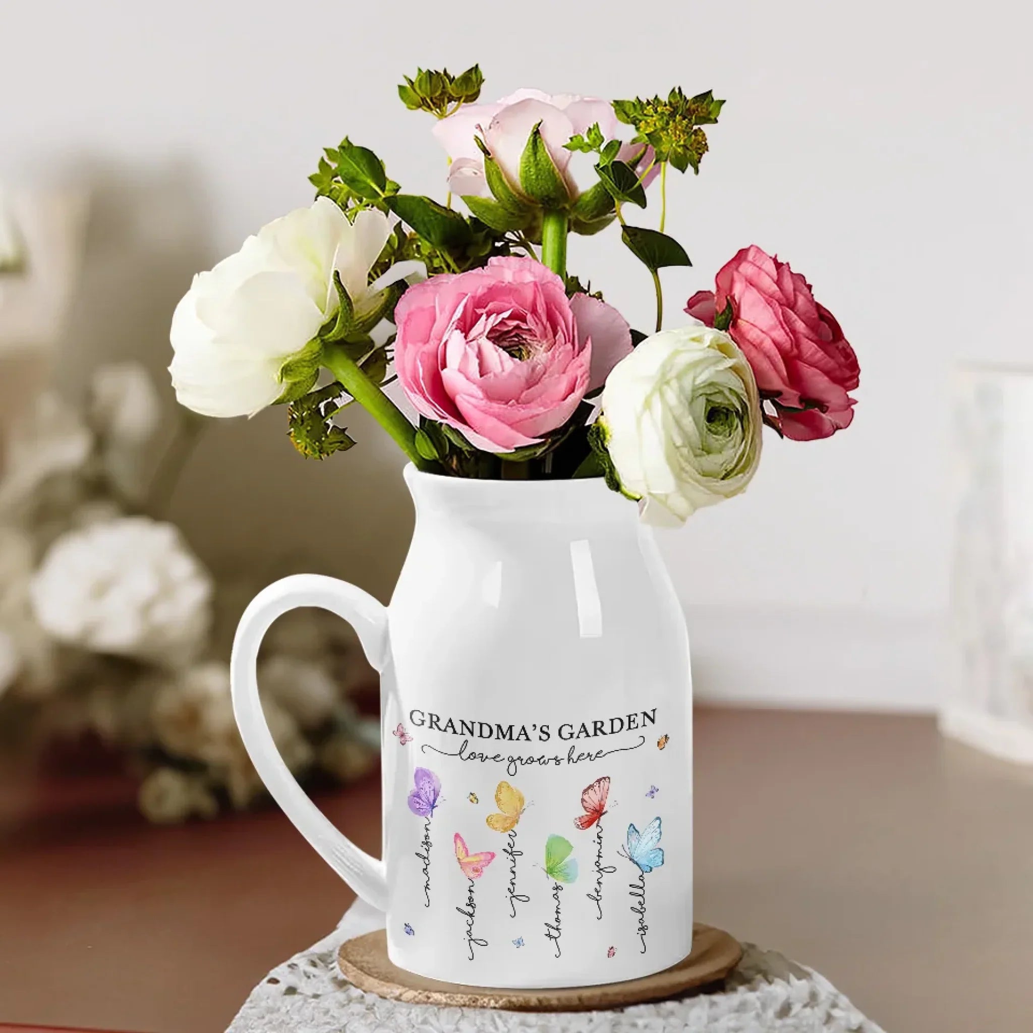 Love Grows Best In Grandma’s Garden - Family Personalized Custom Home Decor Flower Vase - House Warming Gift For Mom, Grandma