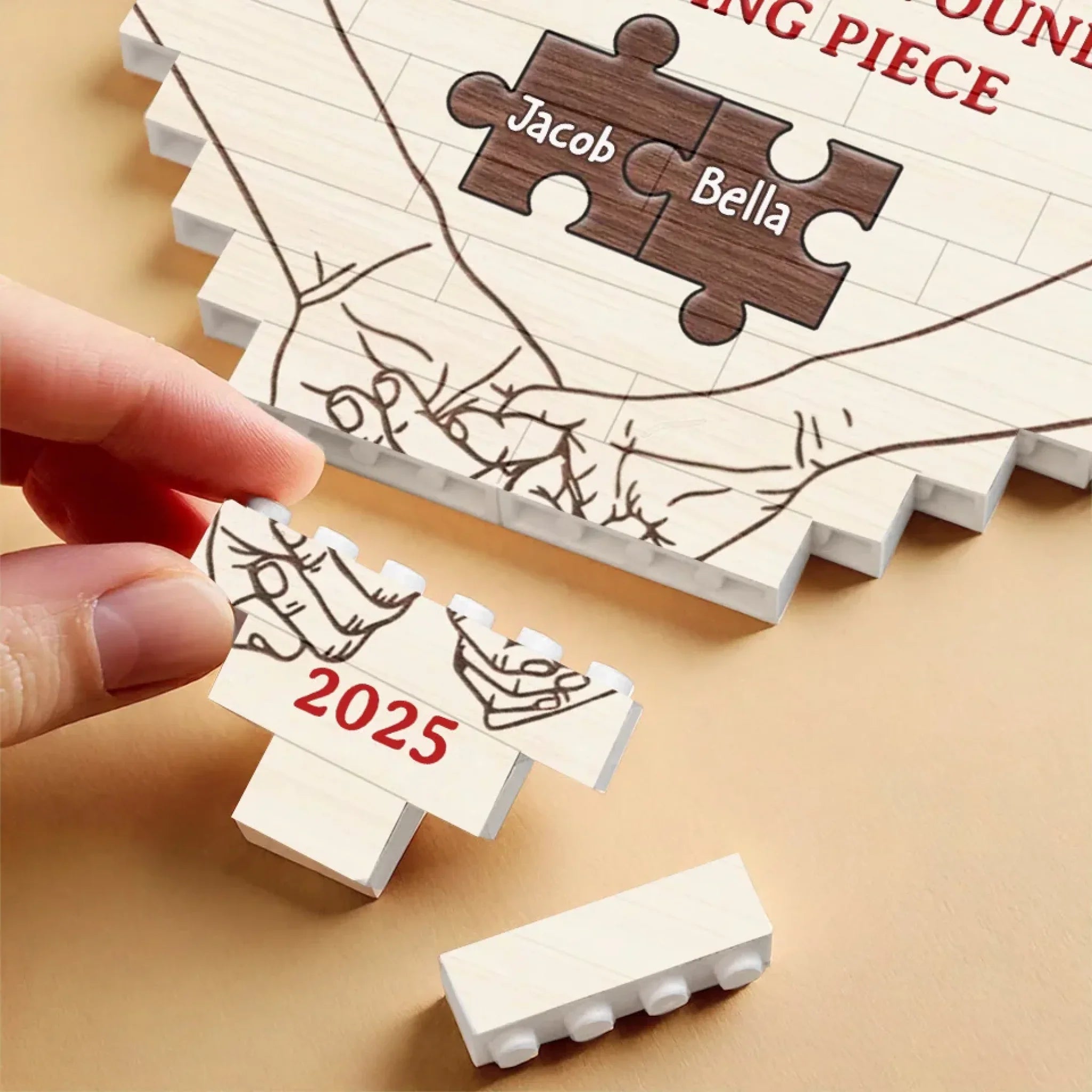 The Year I Found My Missing Piece - Couple Personalized Custom Heart Shaped Building Brick Blocks - Gift For Husband Wife, Anniversary