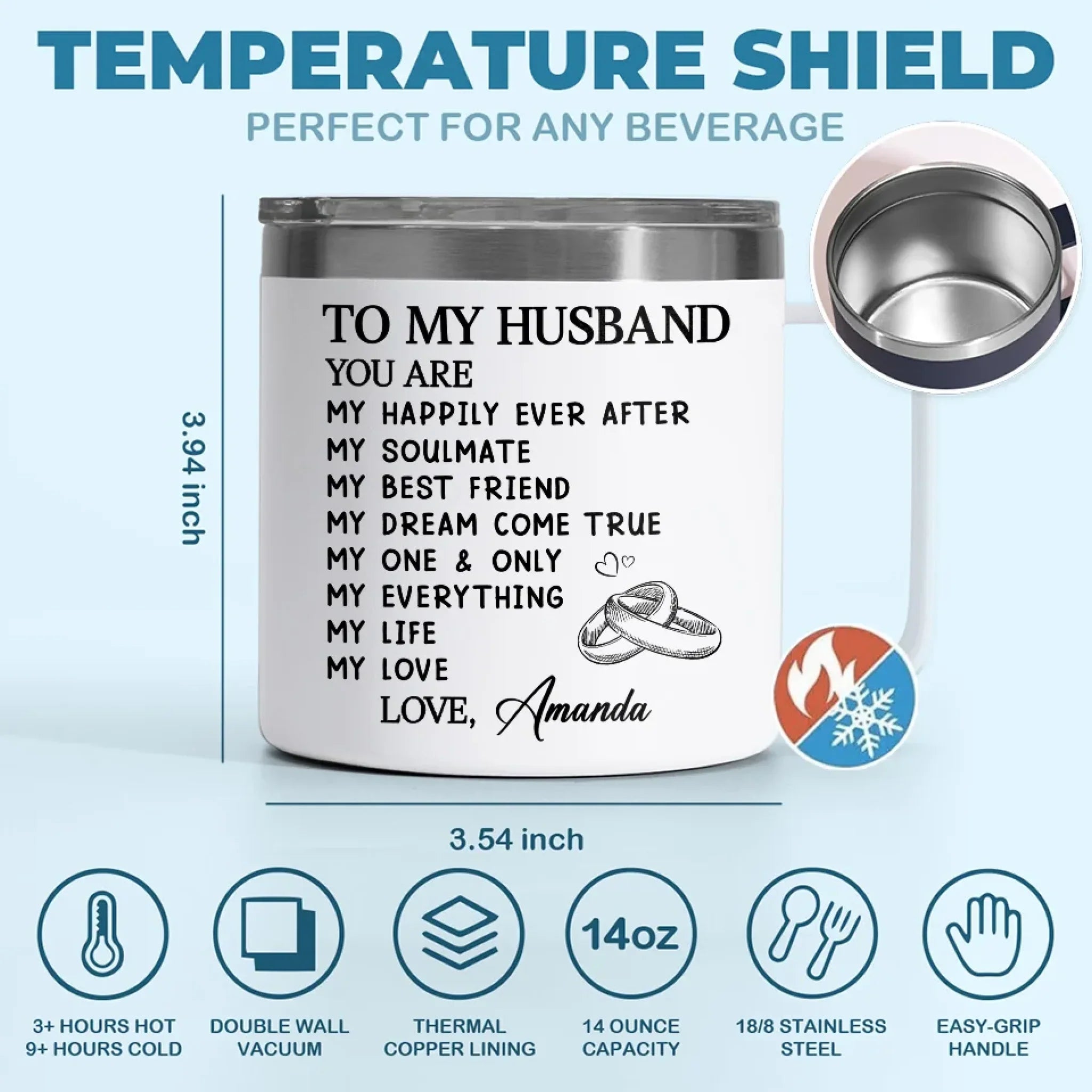 My Soulmate For Life - Couple Personalized Custom 14oz Stainless Steel Tumbler With Handle - Gift For Husband Wife, Anniversary