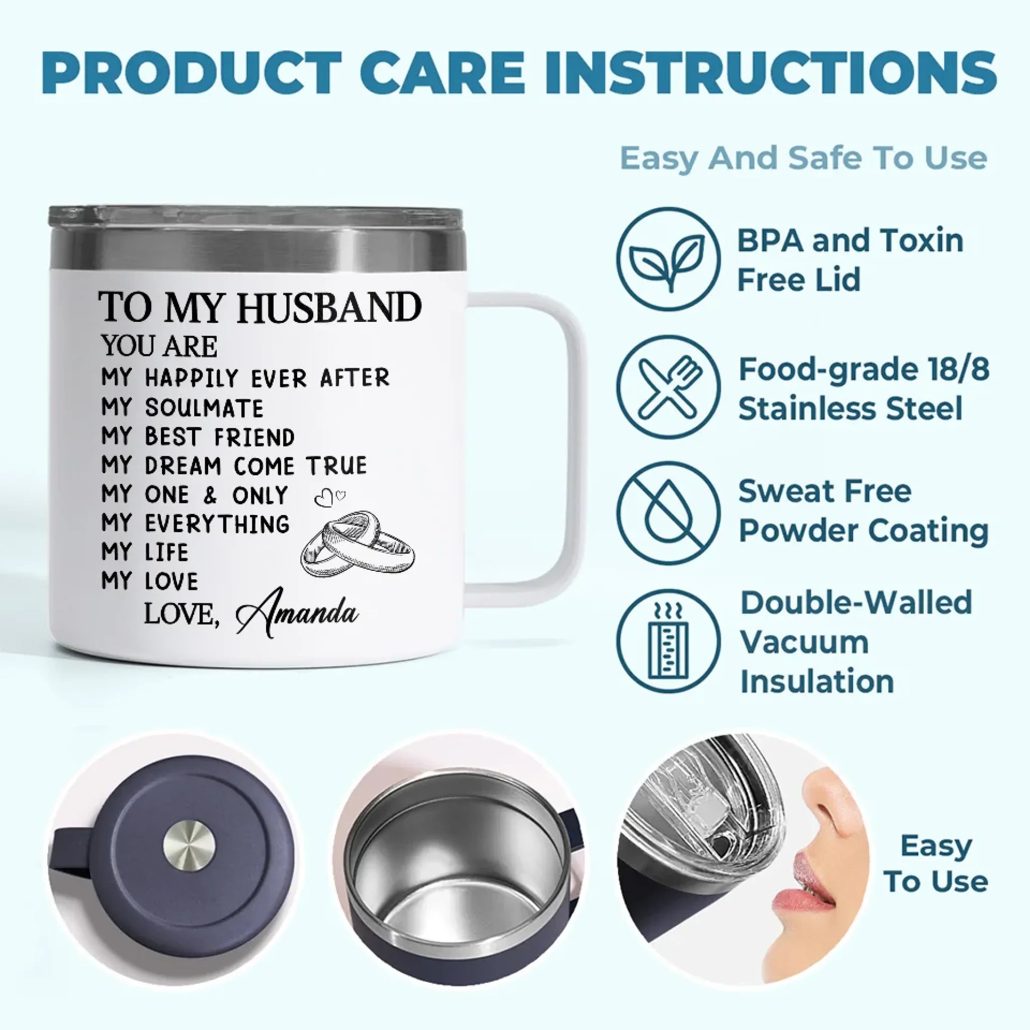 My Soulmate For Life - Couple Personalized Custom 14oz Stainless Steel Tumbler With Handle - Gift For Husband Wife, Anniversary
