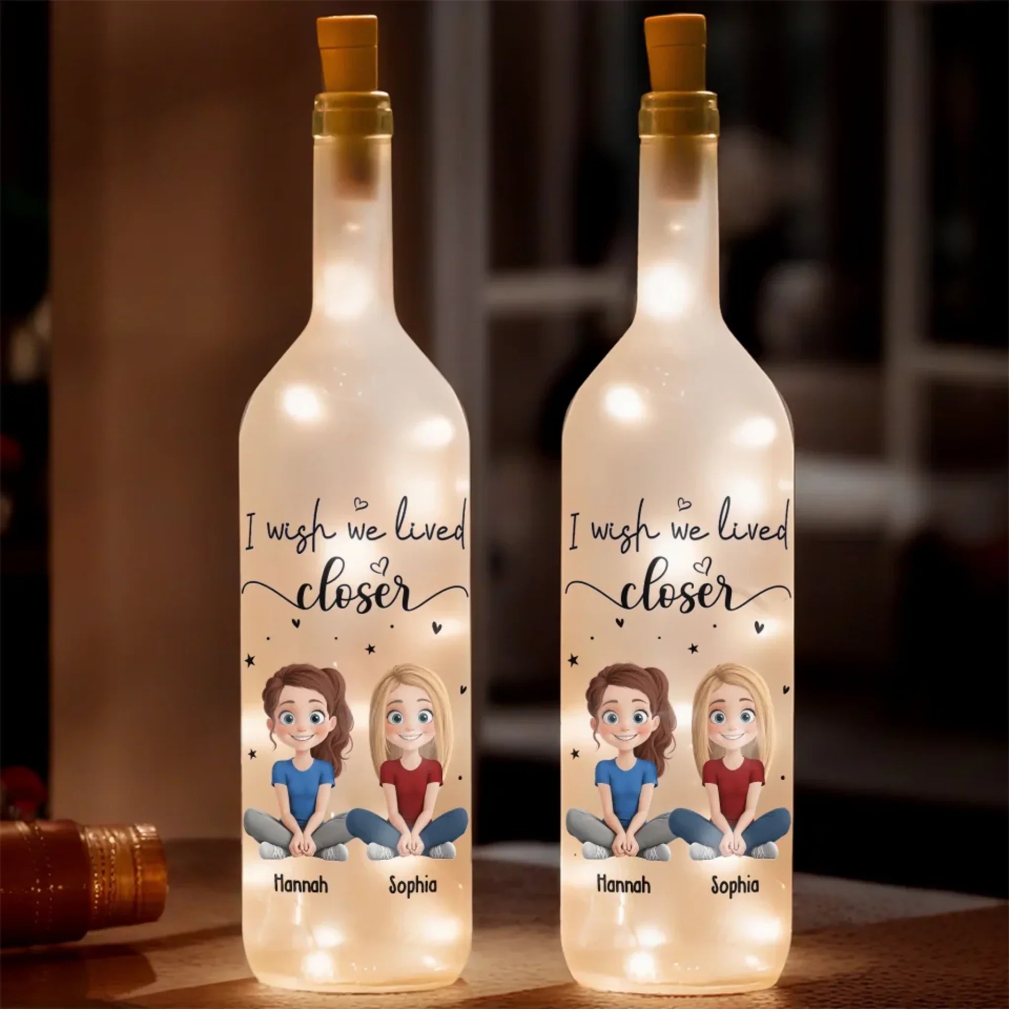 Our Friendship Transcends Distance - Bestie Personalized Custom Bottle Lamp - Gift For Best Friends, BFF, Sisters