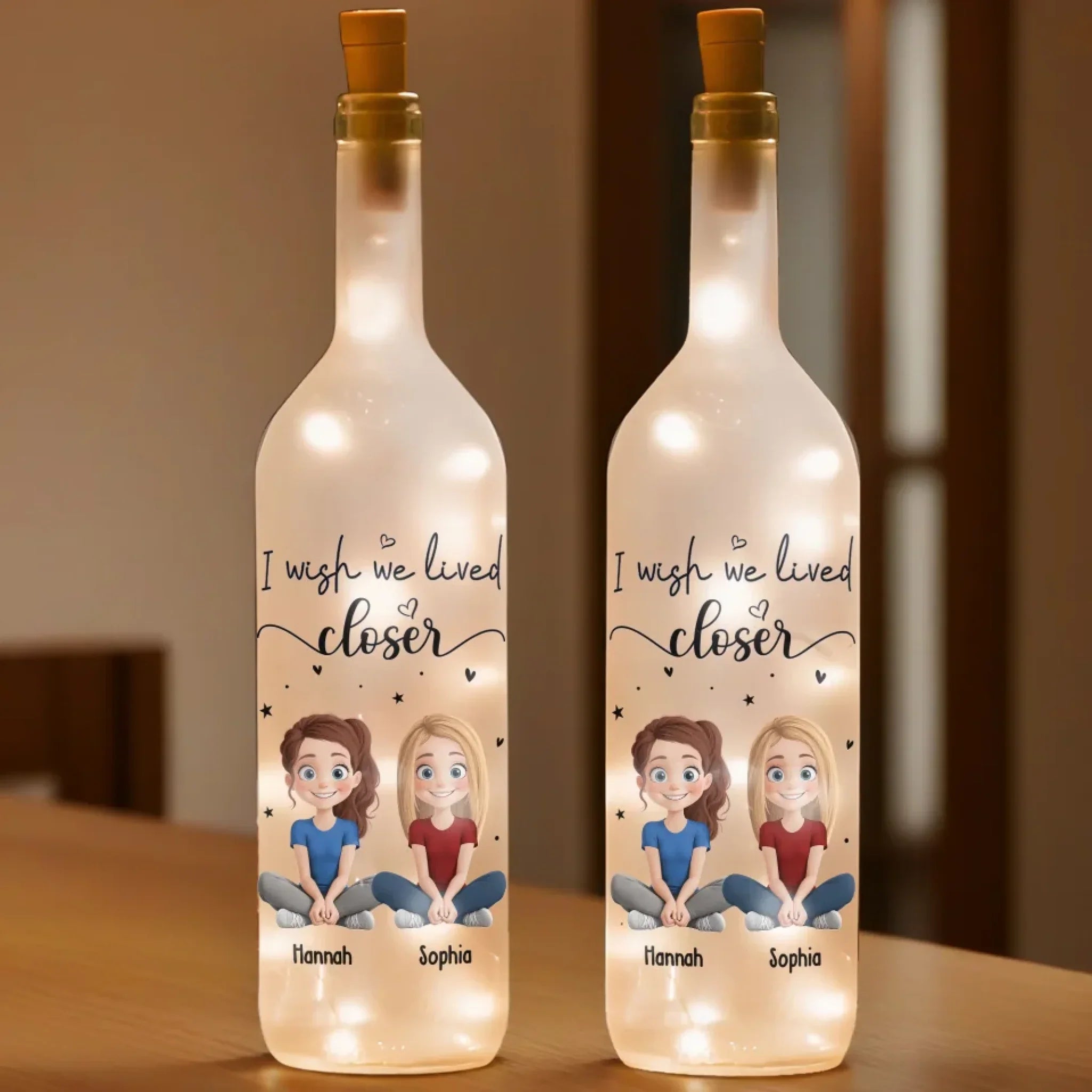 Our Friendship Transcends Distance - Bestie Personalized Custom Bottle Lamp - Gift For Best Friends, BFF, Sisters