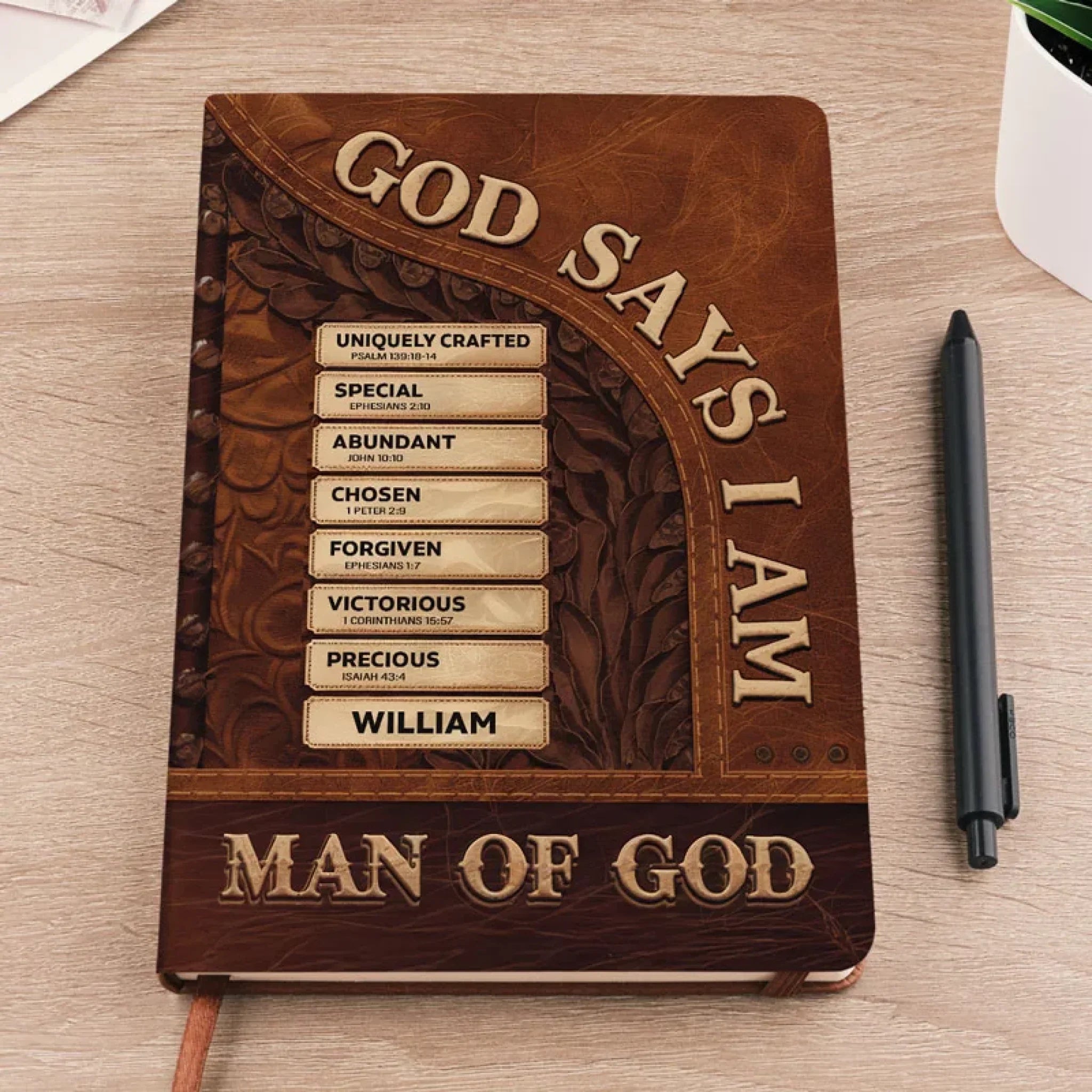 God Says I Am - Family Personalized Custom Leather Journal - Gift For Yourself, Best Friends, Siblings, Family Members