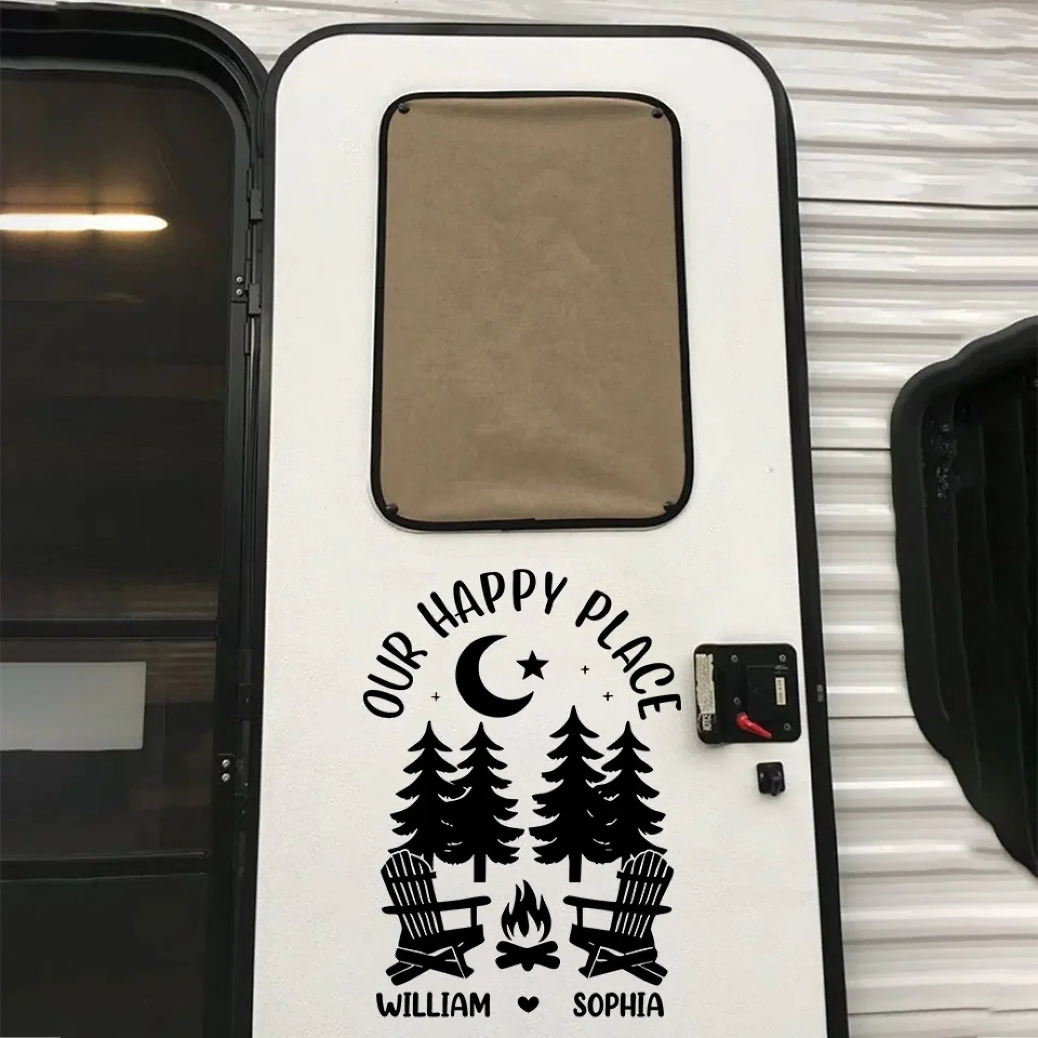 Our Happy Place - Camping Personalized Custom RV Decal - Gift For Yourself, Best Friends, Siblings, Family Members, Camping Lovers