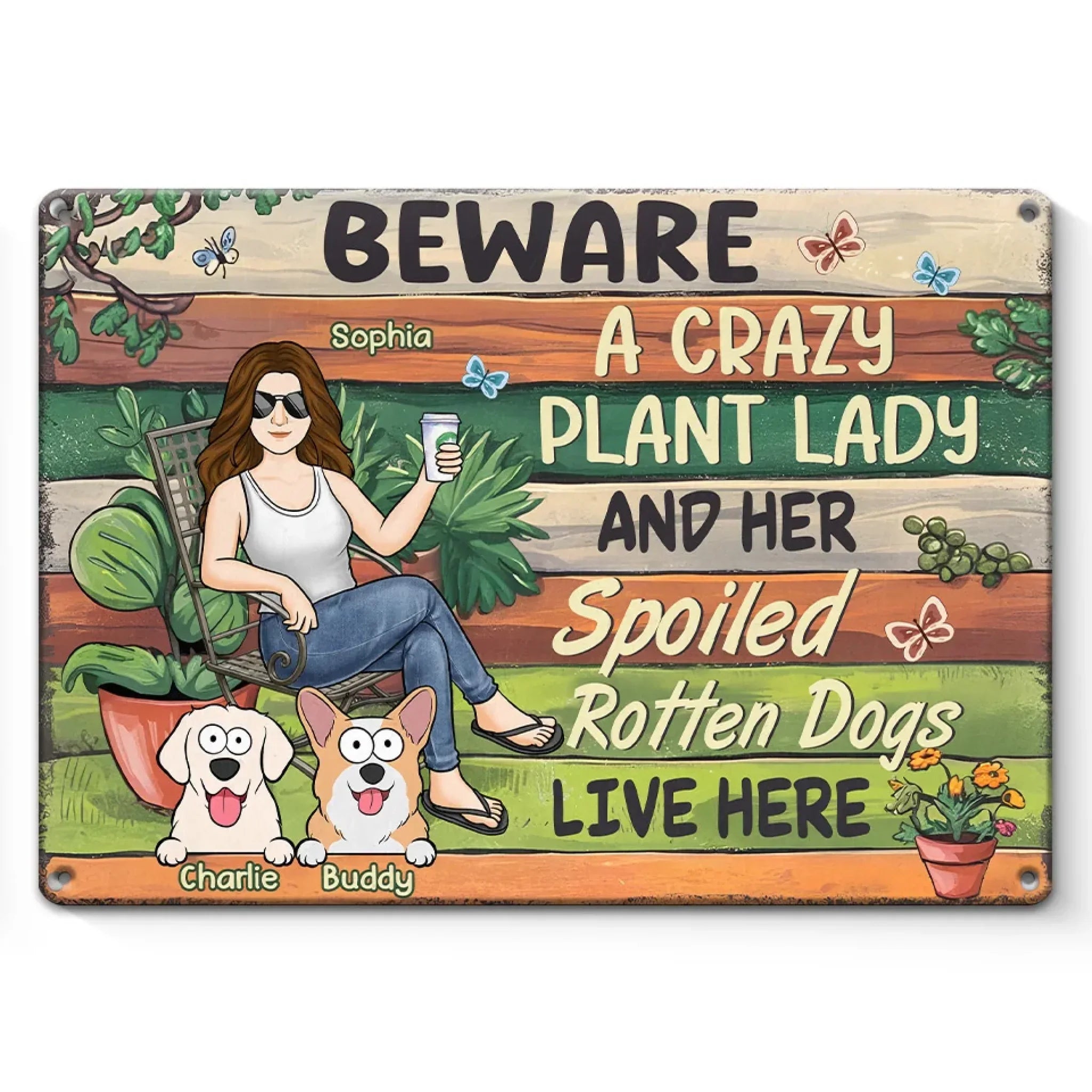 A Plant Lover And Her Little Dog Live Here - Dog Personalized Custom Home Decor Metal Sign - House Warming Gift For Pet Owners, Pet Lovers