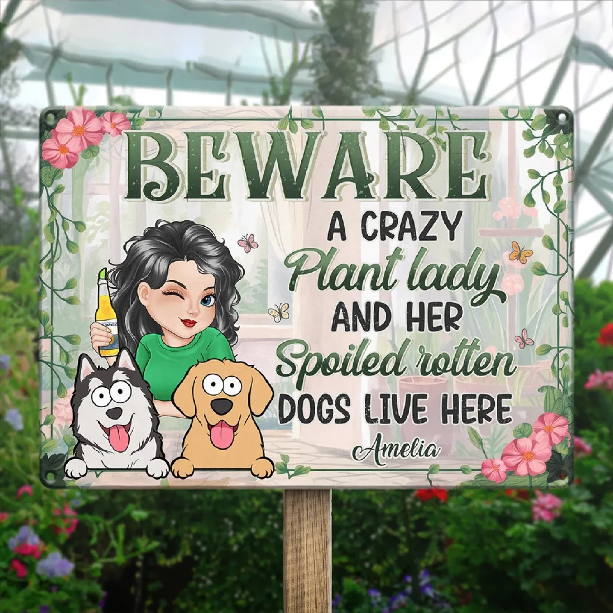 In A World Of Plants And Paws - Dog Personalized Custom Home Decor Metal Sign - House Warming Gift For Pet Owners, Pet Lovers
