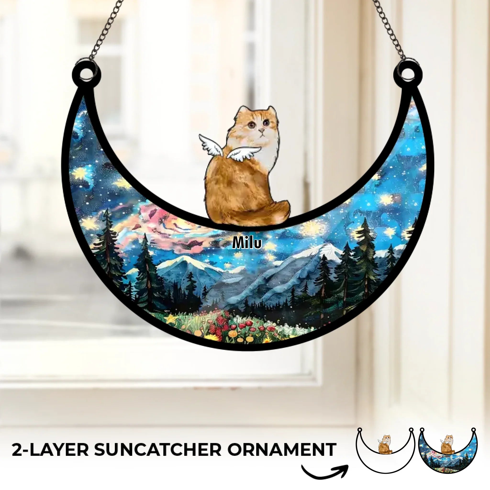 A Feline Friend, A Forever Memory - Memorial Personalized Window Hanging Suncatcher Ornament - Sympathy Gift For Pet Owners, Pet Lovers