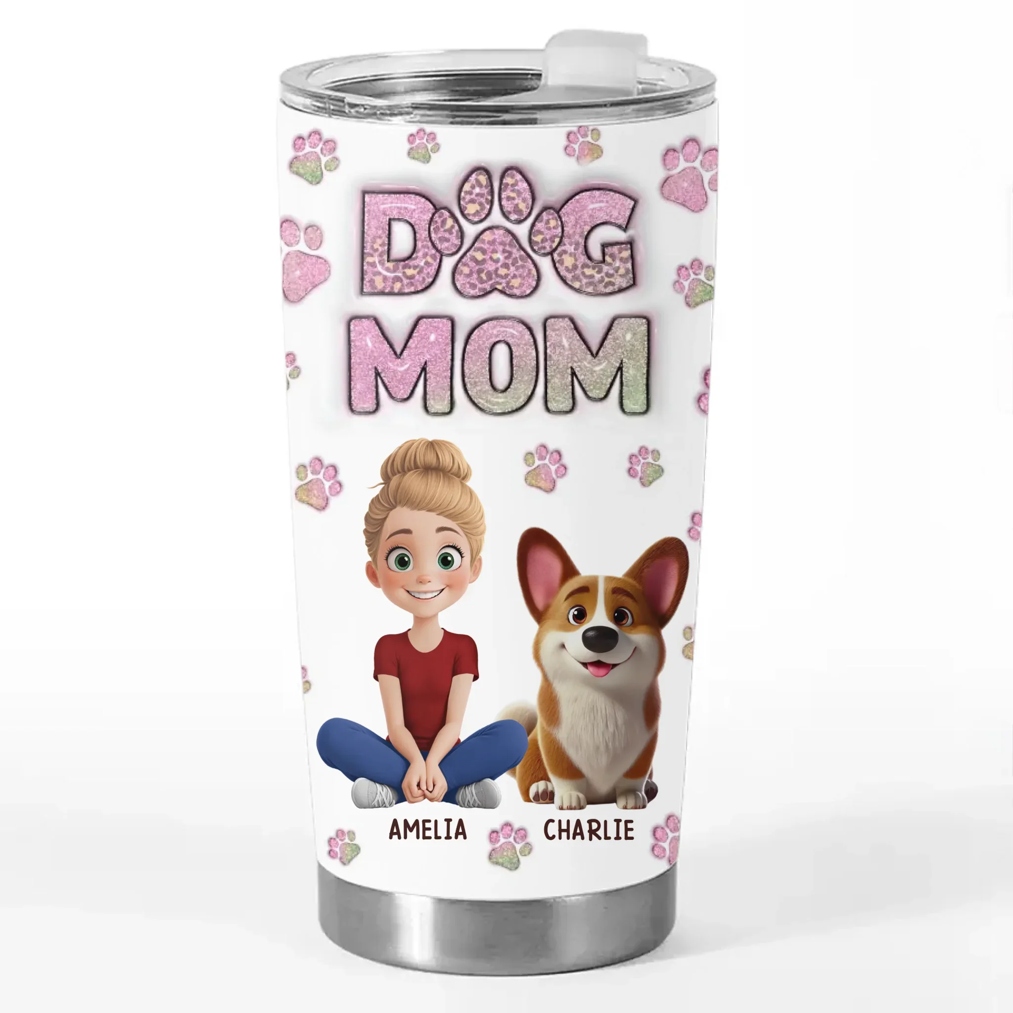 Fur Mom, Forever Loved - Dog & Cat Personalized Custom 3D Inflated Effect Printed Tumbler - Gift For Pet Owners, Pet Lovers