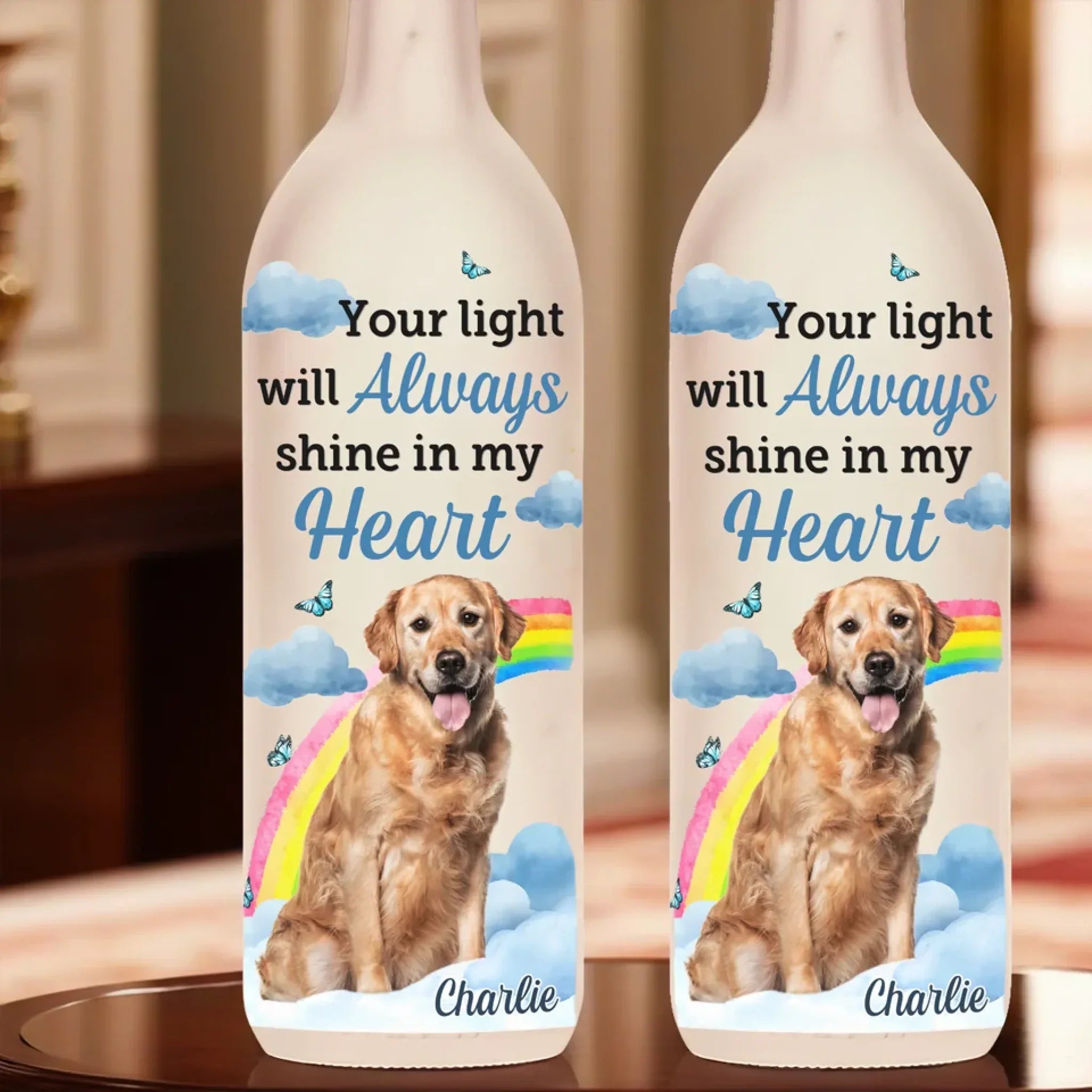Custom Photo Your Light Will Always Shine In My Heart - Memorial Personalized Custom Bottle Lamp - Sympathy Gift For Pet Owners, Pet Lovers