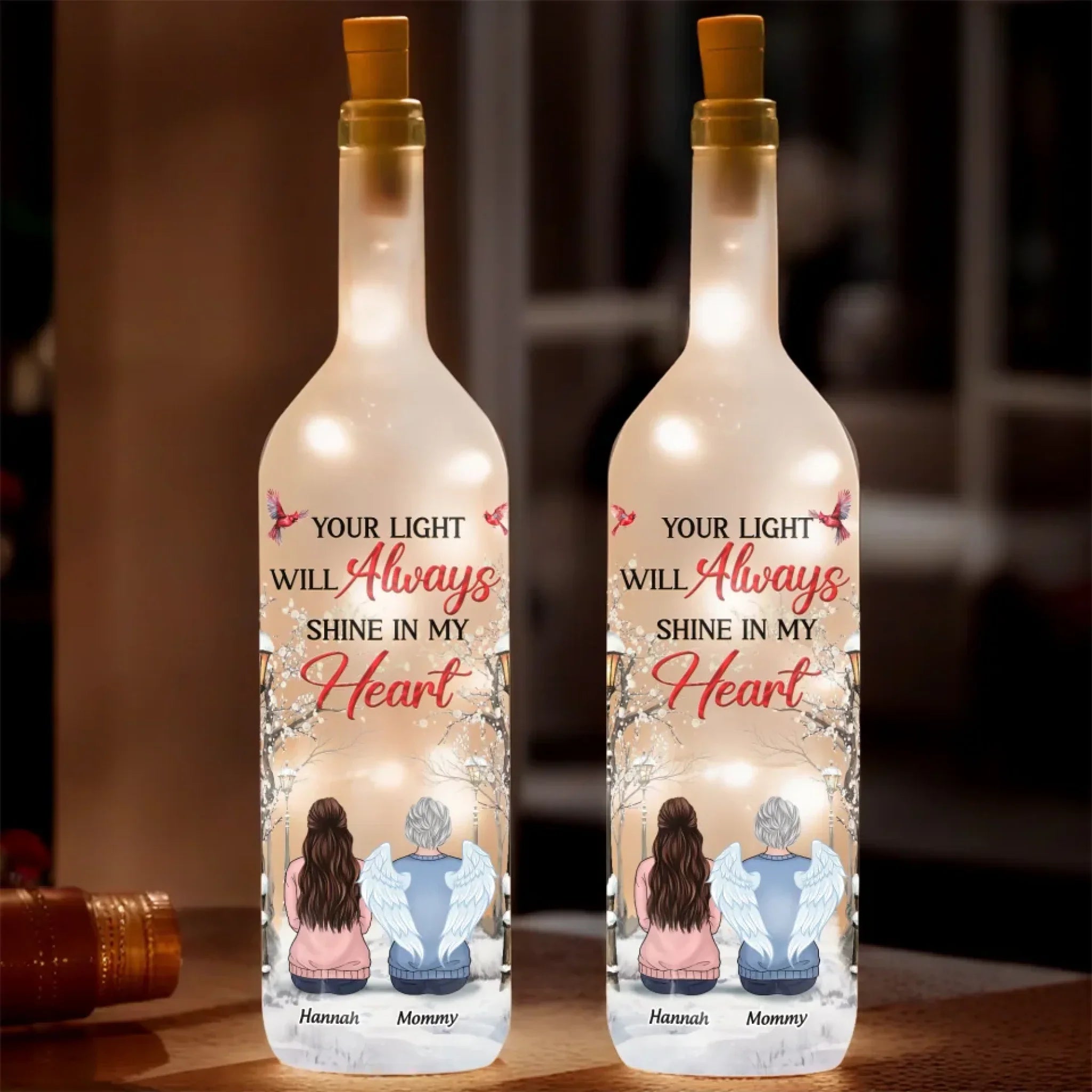 The Glow Of Your Soul Will Forever Brighten My Path - Memorial Personalized Custom Bottle Lamp - Sympathy Gift For Family Members