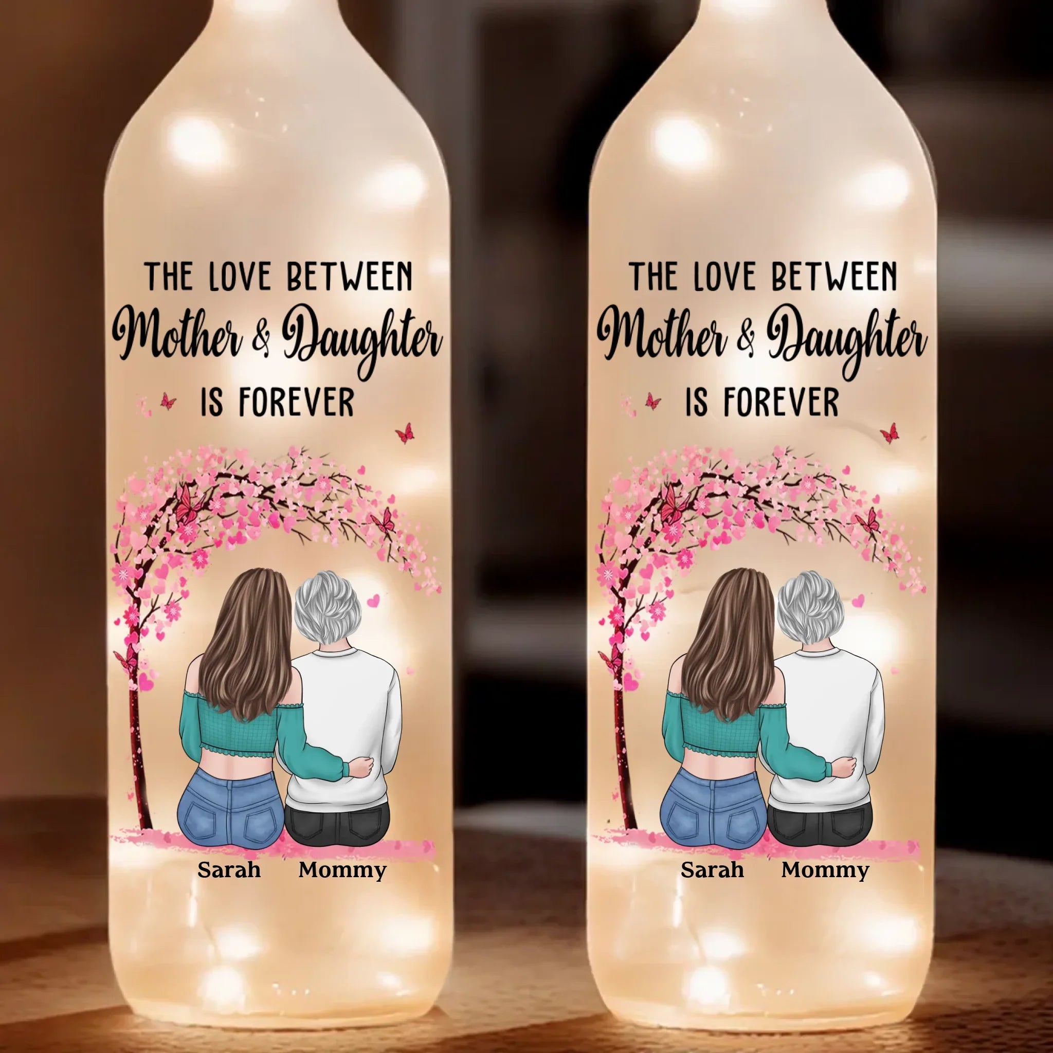 Life Is Sweeter With A Daughter - Family Personalized Custom Bottle Lamp - Gift For Mom, Daughter
